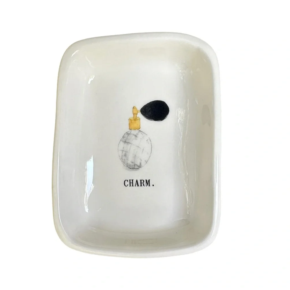 Rae Dunn HELLO GORGEOUS Tray SHINE CHARM GLAMOUR Dishes Makeup Organizer Holder